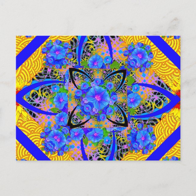 Morning Glories Yellow  Blue  Art Deco Patterns Postcard (Front)
