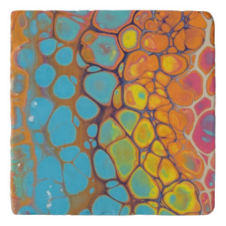 Morning Glory Abstract Yellow Orange Teal Marble  Trivet