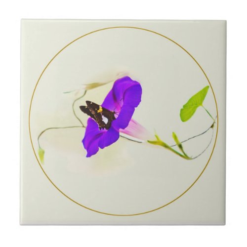 Morning Glory and Butterfly Ceramic Tile