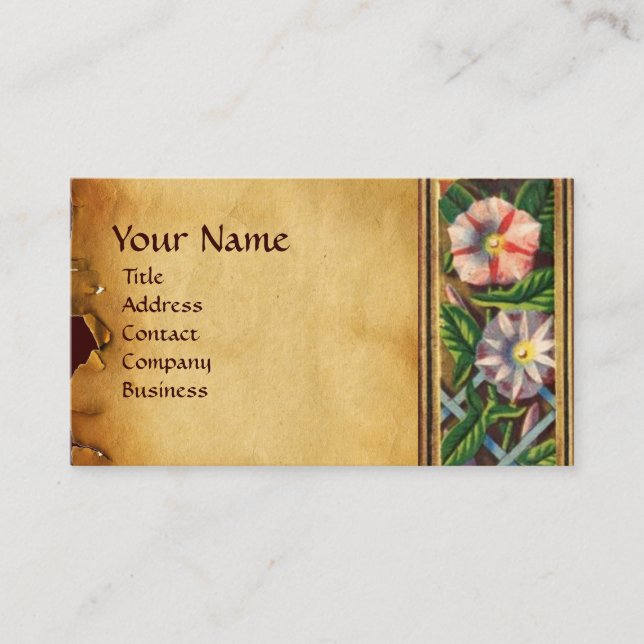 MORNING GLORY AND RED BERRIES PARCHMENT BUSINESS CARD (Front)