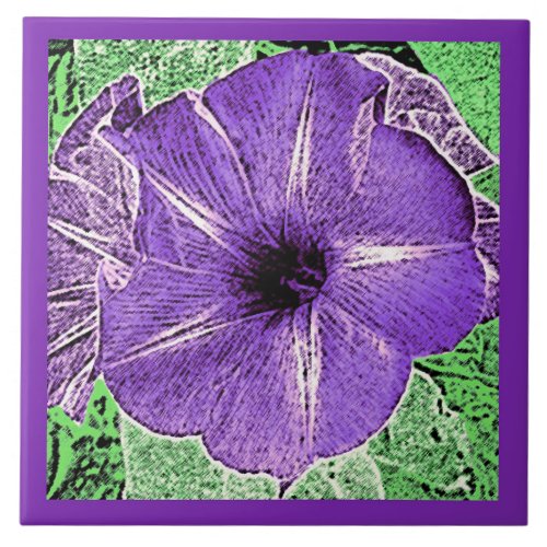 Morning Glory Block Print Amethyst Purple Ceramic Ceramic Tile