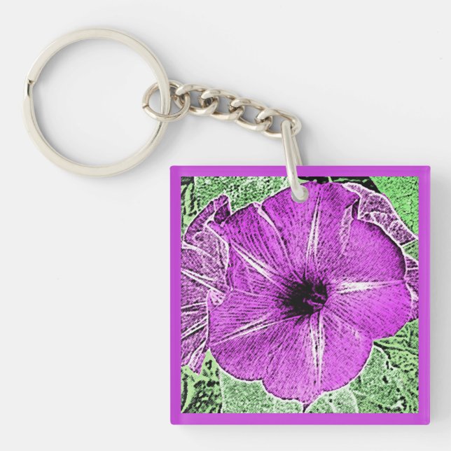 Morning Glory Block Print - amethyst purple Keychain (Front)
