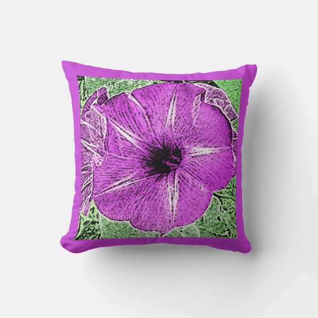 Morning Glory Block Print - amethyst purple Throw Pillow (Front)