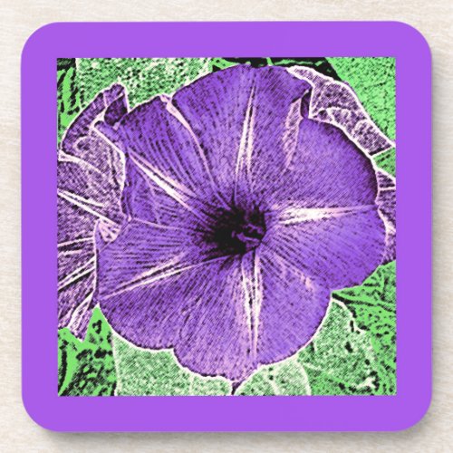 Morning Glory Block Print _ soft violet Coaster