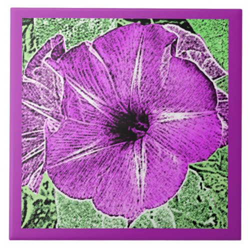 Morning Glory Block Print Soft Violet  Lavender  Ceramic Tile
