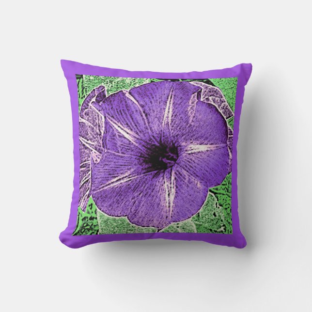 Morning Glory Block Print - soft violet Throw Pillow (Front)