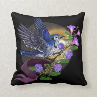 Morning Glory BlueJay Throw Pillow