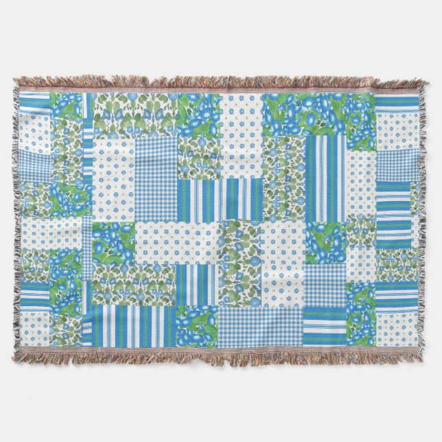 Morning Glory Faux Patchwork Throw Blanket (Front)