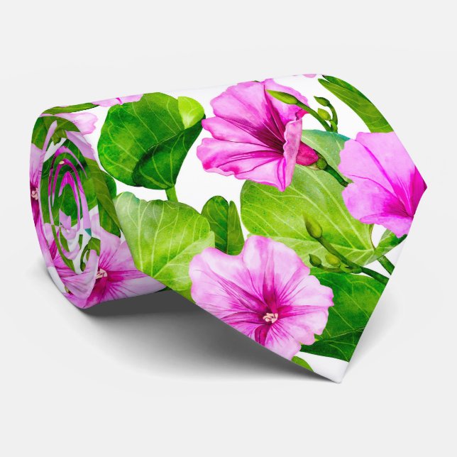 Morning Glory Floral Pattern Neck Tie (Rolled)