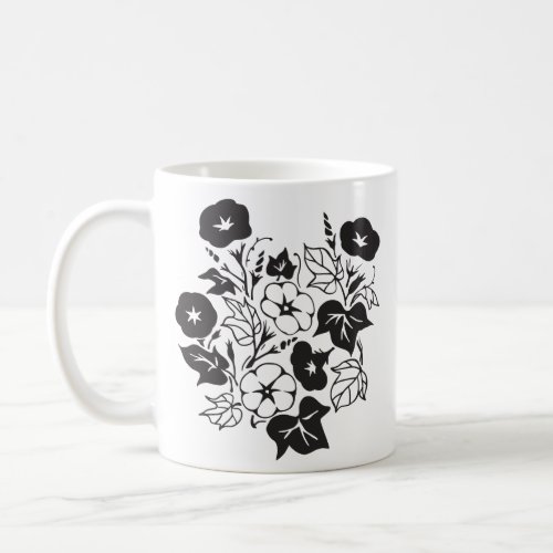 Morning Glory Flower Garden BW I Coffee Mug