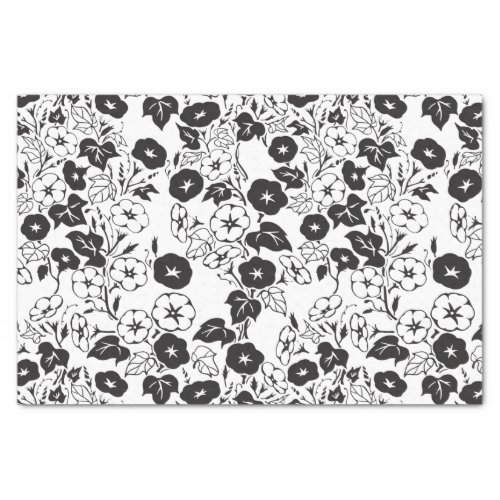 Morning Glory Flower Garden BW I Pattern Tissue Paper