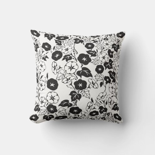 Morning Glory Flower Garden BW I Throw Pillow