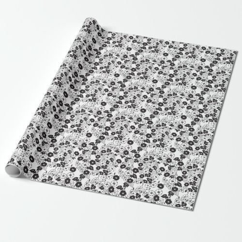 Morning Glory Flower Garden BW I Wrapping Paper