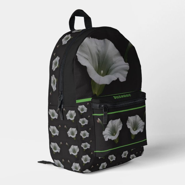 Morning Glory Flower Mirror Personalized Printed Backpack (Back Corner Left)