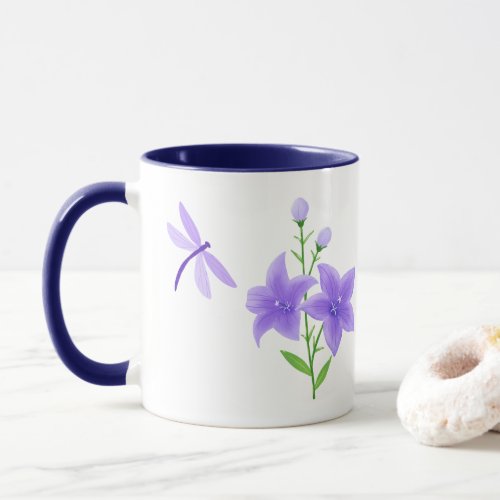 Morning Glory Flower Purple Butterfly Dragonfly Mug