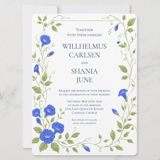 Morning Glory Flower Wedding Invitation (Front)