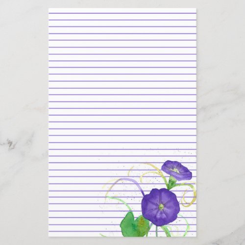 Morning Glory Flowers Purple Lined Stationery