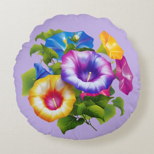 Morning Glory Flowers Round Pillow