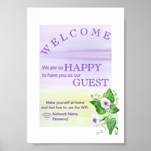Morning Glory Flowers Welcome Guest Wifi Password Poster