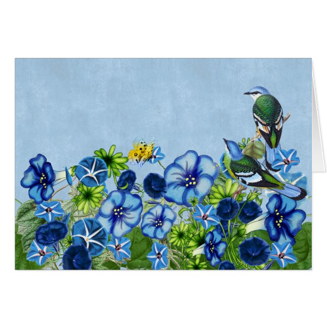 Morning Glory Garden with Green Cochoa Birds (Front Horizontal)