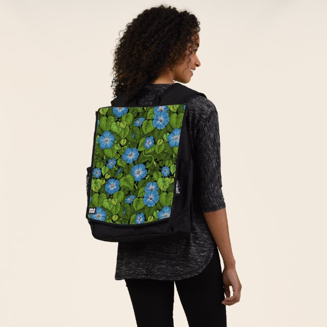 Morning glory in blue and green backpack (Worn)