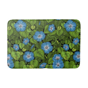 Morning glory in blue and green bath mat