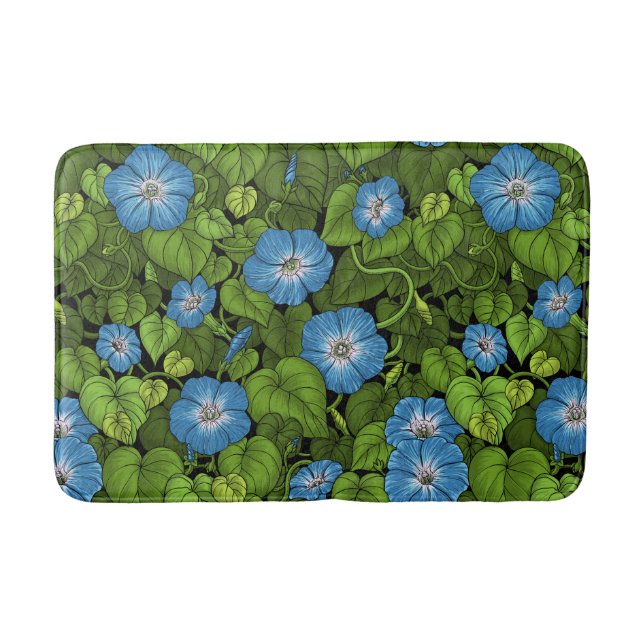 Morning glory in blue and green bath mat (Front)