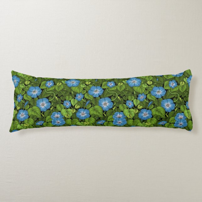 Morning glory in blue and green body pillow (Front)