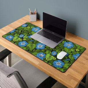 Morning glory in blue and green desk mat