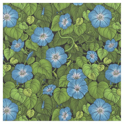 Morning glory in blue and green fabric