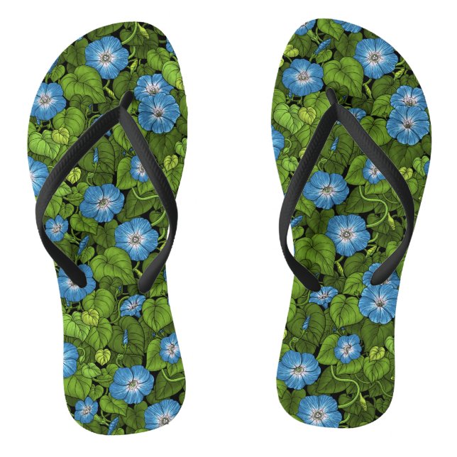 Morning glory in blue and green flip flops (Footbed)