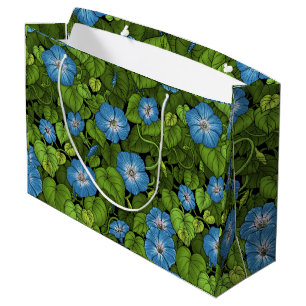 Morning glory in blue and green large gift bag