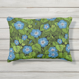 Morning glory in blue and green outdoor pillow