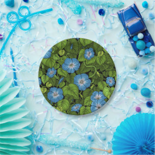 Morning glory in blue and green paper plates