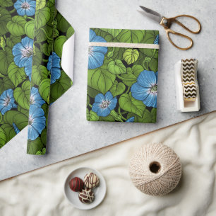 Morning glory in blue and green wrapping paper