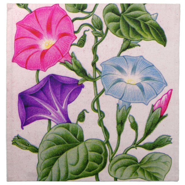 morning glory in blue and pink napkin (Front)