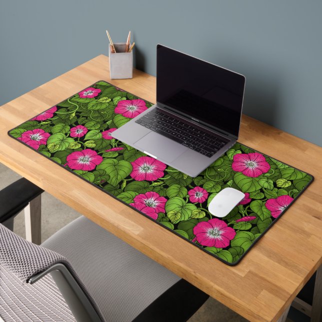 Morning glory in pink and green desk mat (Office 2)