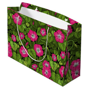 Morning glory in pink and green large gift bag