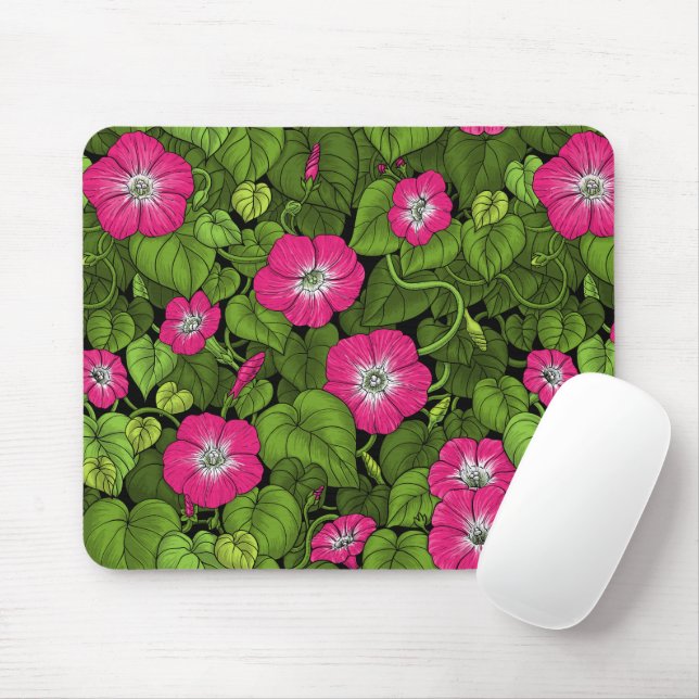 Morning glory in pink and green mouse pad (With Mouse)