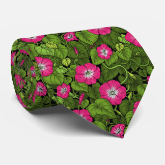Morning glory in pink and green neck tie