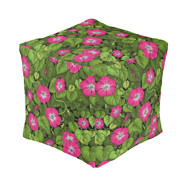 Morning glory in pink and green pouf (Angled Front)