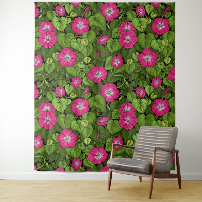 Morning glory in pink and green tapestry (In Situ)