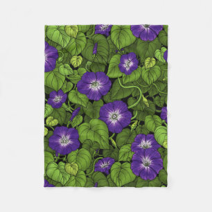 Morning glory in purple and green fleece blanket