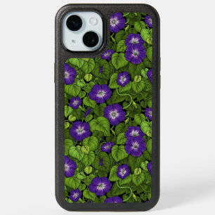 Morning glory in purple and green iPhone 15 plus case