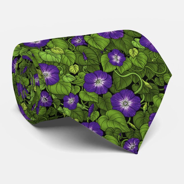 Morning glory in purple and green neck tie (Rolled)