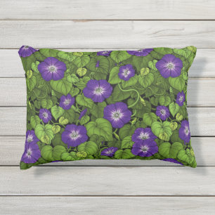 Morning glory in purple and green outdoor pillow