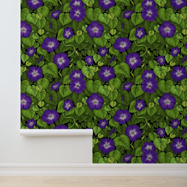 Morning glory in purple and green wallpaper  (Application)