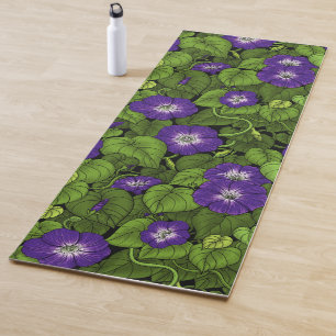 Morning glory in purple and green yoga mat