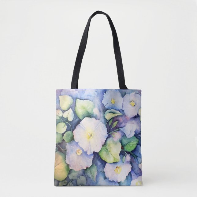 Morning Glory in Shades of Blue Tote Bag (Front)