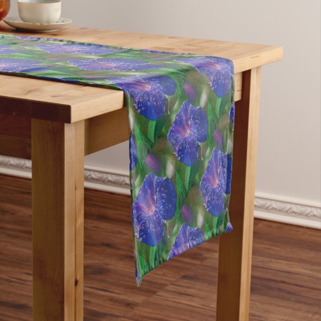 Morning Glory (Ipomoea Purpurea) Petals and Dew Dr Short Table Runner (In Situ)